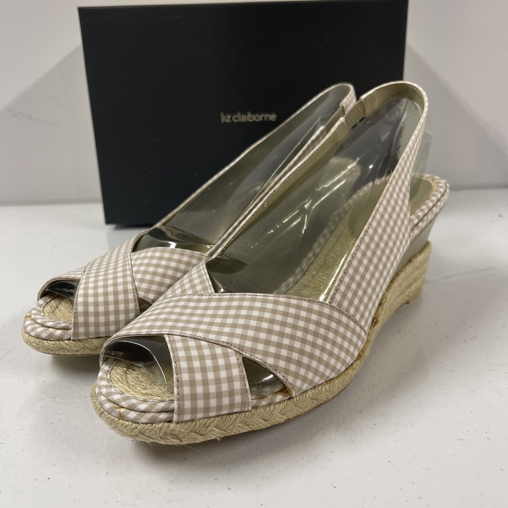 Liz Claiborne Slingback Shoes Plaid Color Woven 10 M Heels‎ Open Toe
